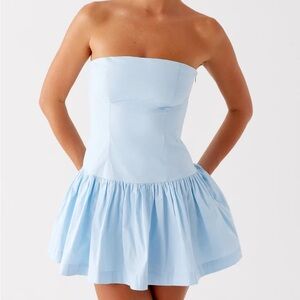 Fun Strapless Drop Waist Light Blue Dress
